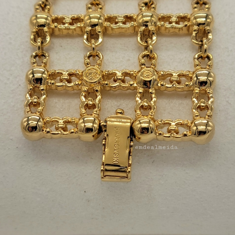 SOLD - Swarovski Crystal Vintage Gold Tone Lattice Weave Statement Bracelet - Picture 6 of 6